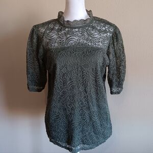 Fairy Grunge Lined Lace Moss Green Top, Adiva XL Fairycore Whimsy Whimsical
